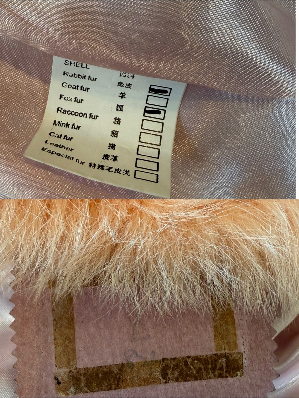 Vintage Pink Rabbit Fur Jacket Extra Long Fox Fur Collar Y2K XS/S - Picture 8 of 8